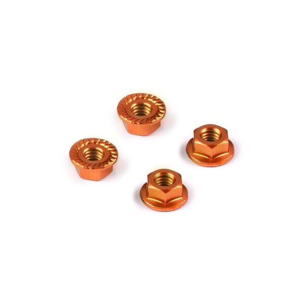 NUT M4 WITH SERRATED FLANGE - ORANGE (4)