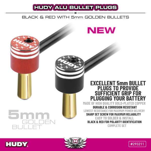 BULLET PLUG BLACK & RED WITH 5MM GOLDEN BULLETS - SET