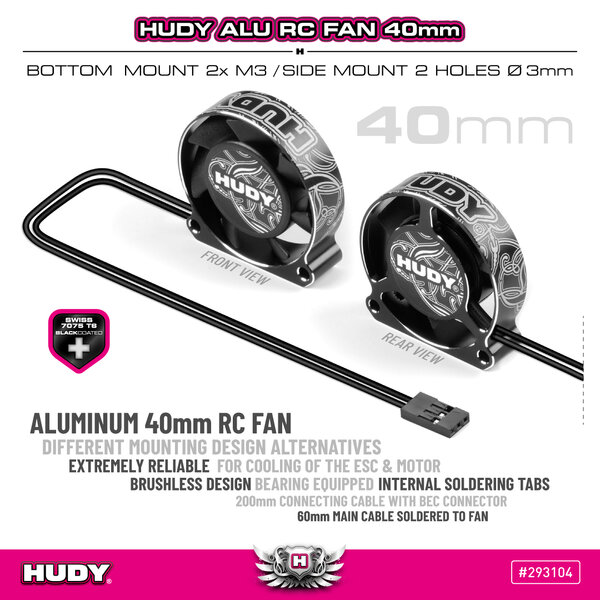 HUDY ALU RC FAN 40MM - BOTTOM/SIDE MOUNT 2 HOLE